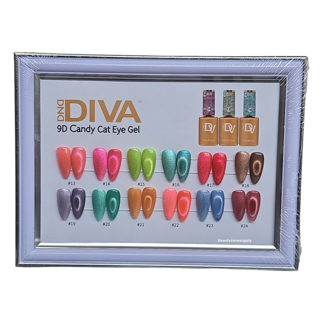 DND Diva Framed Color Swatches Set 13 to 24 9D Candy Cat Eye Gel