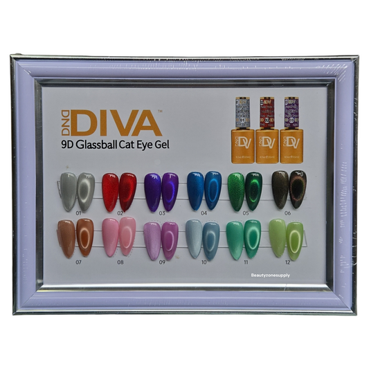 DND Diva 9D Candy Cat Eye Gel 12 bottles with Swatches