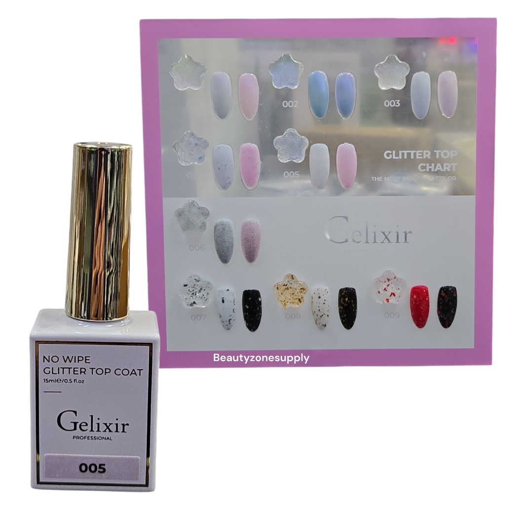 Gelixir Glitter Top Coat No-wipe 15 mL  0.5 oz #005