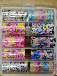 10pcs Nail Foil Set Mix Designs Adhesive Wraps Transfer Paper Nail Art-Beauty Zone Nail Supply