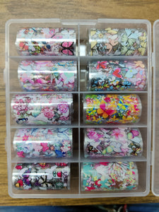 10pcs Nail Foil Set Mix Designs Adhesive Wraps Transfer Paper Nail Art-Beauty Zone Nail Supply